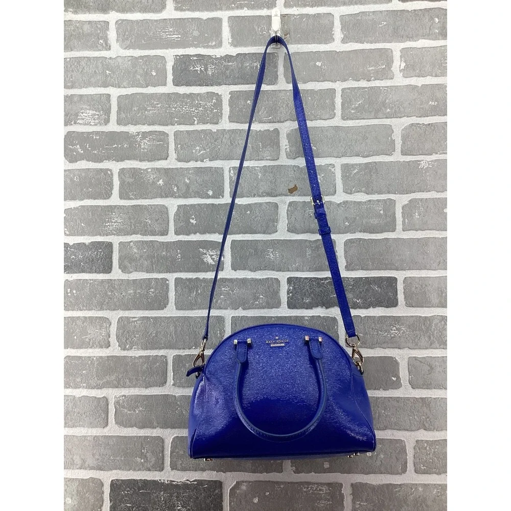 Kate Spade New York Blue Patent Leather Dome Satchel Crossbody Bag PXRU4829